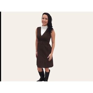 Vintage 70s Brown Mod Dress Sleeveless Mini S 34 Bust